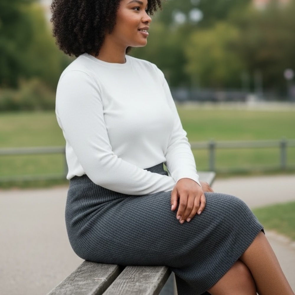 REITMANS (2X) Sweater Skirt A-Line Ribbed Grey Back Slit Cozy Soft Pull-On 2X - Picture 9 of 9